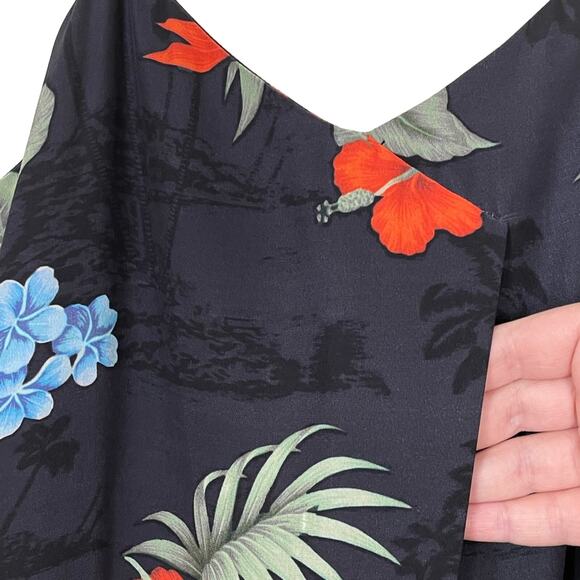 Veda Silk slip mini dress Hawaiian print tropical black wrap draped straps M - Picture 7 of 15